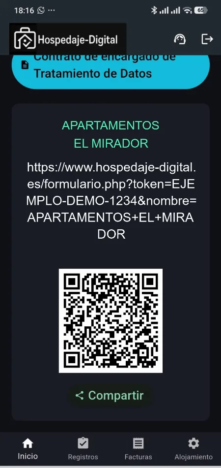 Pantalla de la app para compartir el enlace y el codigo QR del formulario